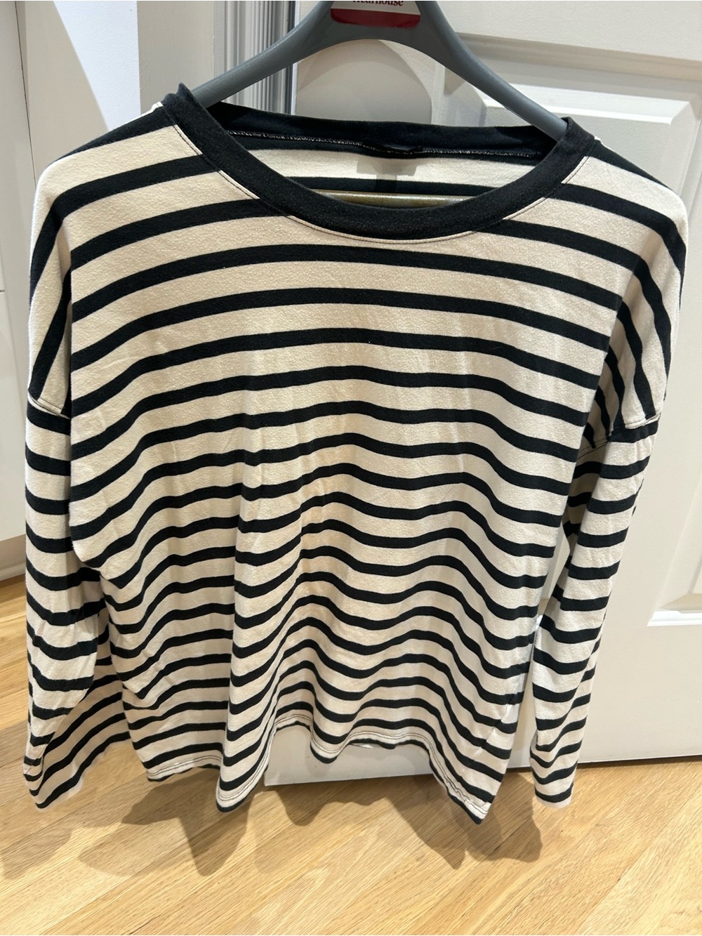 Lands' End Black and White Striped Long Sleeve Tee
